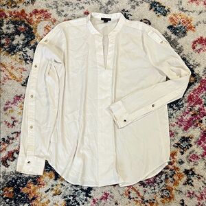 Ann Taylor off white long sleeve Button-Detail Band Collar Shirt